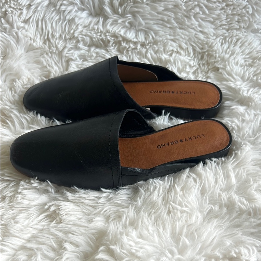 Lucky Brand Black Leather Slip-On Mules